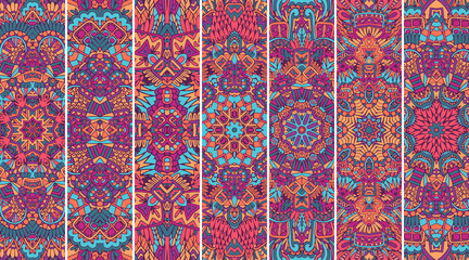 Naklejka premium Ethnic geometric pattern set with bright color psychedelic print.