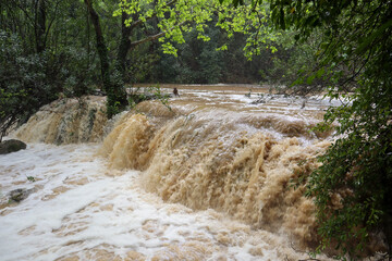 flood in Kursunlu waterfall nature park after the hard rain