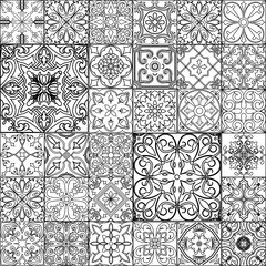 Set of tiles background in portuguese style. Back and white mosaic background in dutch, portuguese, spanish, italian style. - 424779950