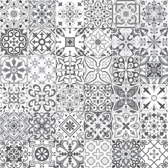 Set of tiles background in portuguese style in grey. Mosaic pattern for ceramic in dutch, portuguese, spanish, italian style. - 424779973