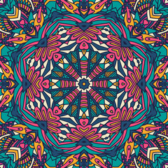 Vector seamless pattern doodle art mandala. Ethnic design with colorful ornament.