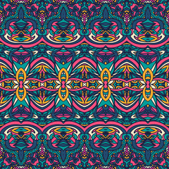 Vector seamless pattern ethnic tribal floral psychedelic colorful fabric print