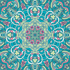 Mandala doodle fantasy flower decorated background.