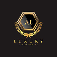 Fototapeta na wymiar AE Letter Initial with Royal Luxury Logo Template