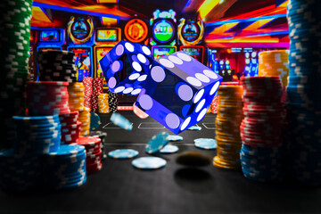 Casino rolling dice and chips - 424782726