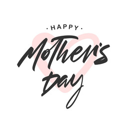 Vector illustration: Handwritten brush lettering of Happy Mother's Day on pink heart background