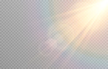 Fotobehang Vector golden light with glare. Sun, sun rays, dawn, glare from the sun png. Gold flare png, glare from flare png.  © Vitaliy