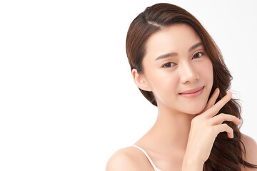 Beautiful young asian woman with clean fresh skin on white background, Face care, Facial treatment, Cosmetology, beauty and spa, Asian women portrait
