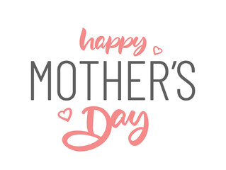 Vector Lettering composition of Happy Mother's Day with pink hearts on white background