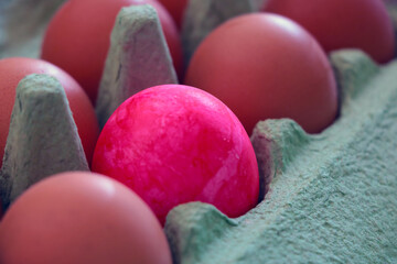 Eggs in a package. Easter dish. Traditional holiday decoration.