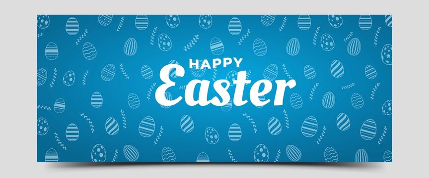Happy Easter horizontal banner design. Modern banner design with egg pattern illustration. Vector design isolated on background.