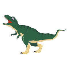 Fototapeta premium Tyrannosaurus green, prehistoric dinosaurs collection. Ancient animals. Hand drawn. In a frame of flowers and leaves.