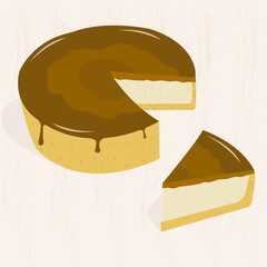vector image of chocolate cheesecake cake with cut slice with drips delicious on the table