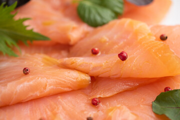 Closeup of some slices of smoked salmon