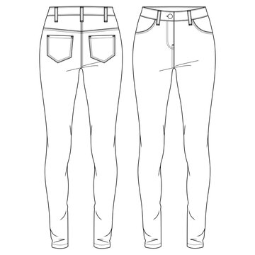 Women Slim Fit Jegging Pant Vector Fashion Flat Sketches. Girls Fashion Technical Illustration Template. Stretch Skinny Jeans