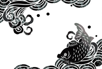 高波と魚のベクターイラスト素材