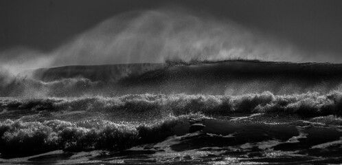 big waves in black and white