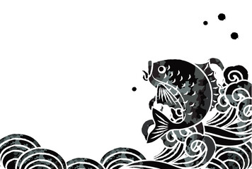 高波と魚のベクターイラスト素材
