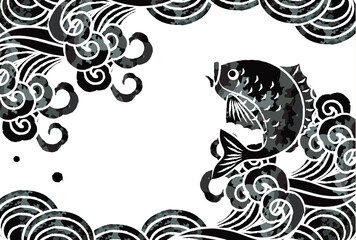 高波と魚のベクターイラスト素材