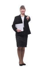 Full length portrait of a businesswoman holding documents