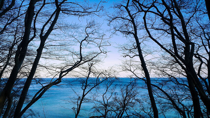 View from a high cliff over the Baltic Sea in Gdynia Orlowo, Pomeranian Voivodeship, Poland