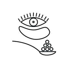 Patches under the eyes with black caviar linear icon. Natural cosmetics and Make up. Thin line customizable illustration. Contour symbol. Vector isolated outline drawing. Editable stroke