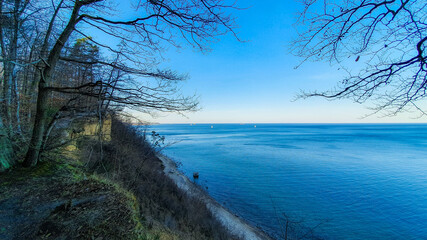 View from a high cliff over the Baltic Sea in Gdynia Orlowo, Pomeranian Voivodeship, Poland