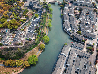 Aerial photography of Suzhou Panmen old wharf complex