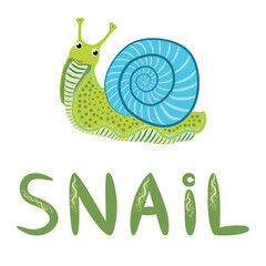 Pink Snail beautiful character, Scandinavian style, hand drawn and signed