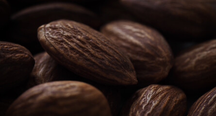 almonds close-up macrophotography dark background
