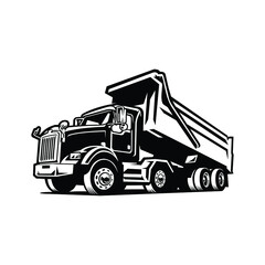 Dump truck, Tipper truck vector black and white isolated