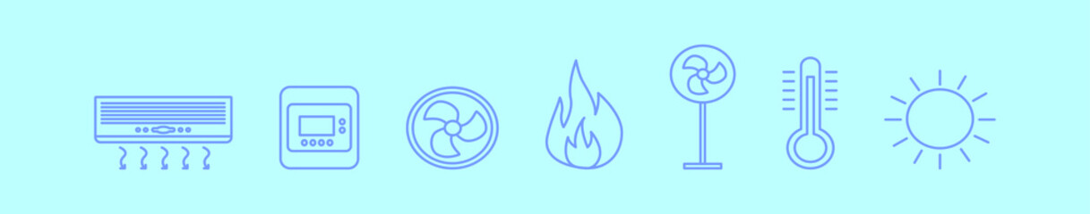 Fototapeta premium set of hvac cartoon icon design template with various models. vector illustration isolated on blue background