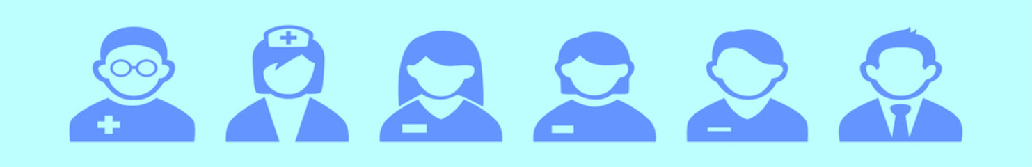 Obraz na płótnie Canvas set of nurse cartoon icon design template with various models. vector illustration isolated on blue background