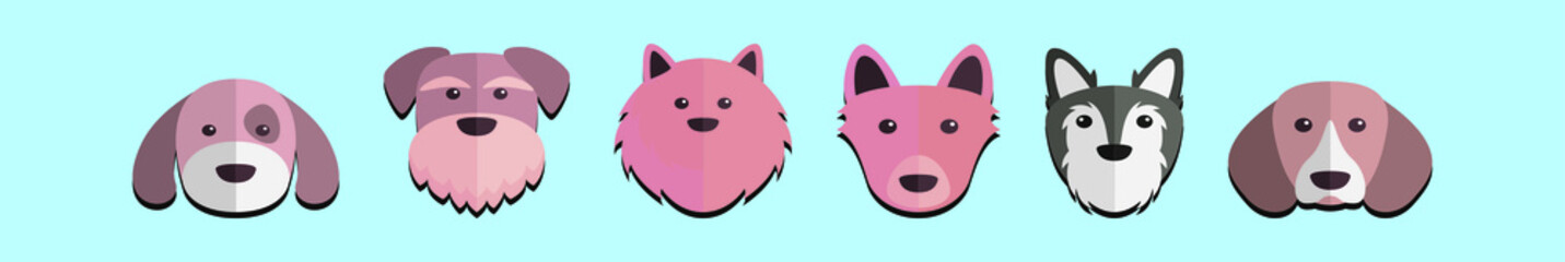 set of dog head cartoon icon design template with various models. vector illustration isolated on blue background