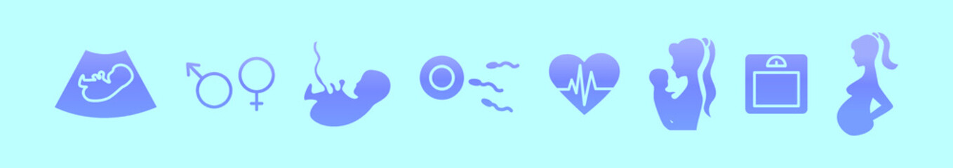 set of pregnant mom cartoon icon design template with various models. vector illustration isolated on blue background