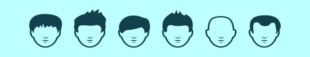 set of hair style man cartoon icon design template with various models. vector illustration isolated on blue background