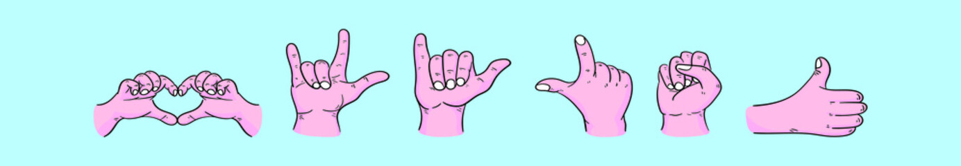 set of hand gesture cartoon icon design template with various models. vector illustration isolated on blue background