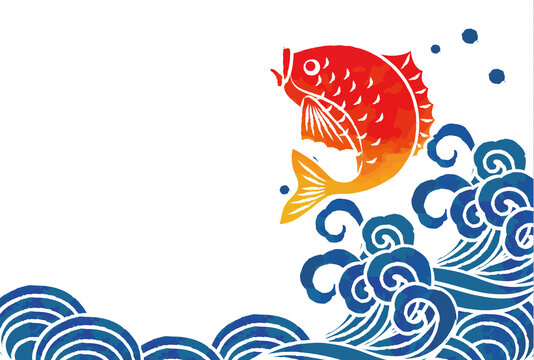 高波と魚のベクターイラスト素材