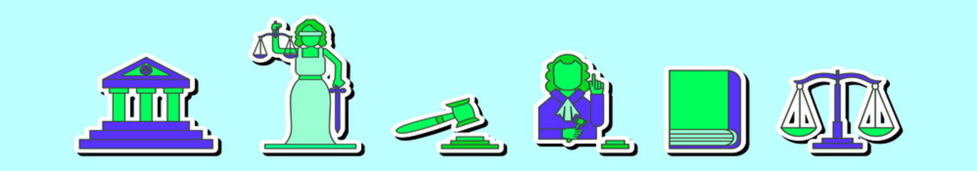 set of justice element cartoon icon design template with various models. vector illustration isolated on blue background