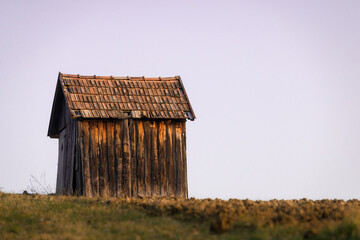 small hut or barn on an agricultural field in Burgenland