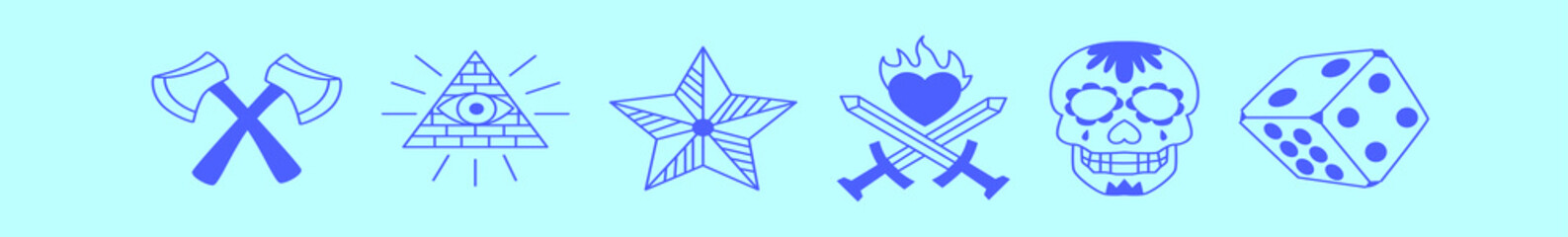set of old school tattoo cartoon icon design template with various models. vector illustration isolated on blue background