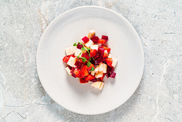 fruit salad on the white plate