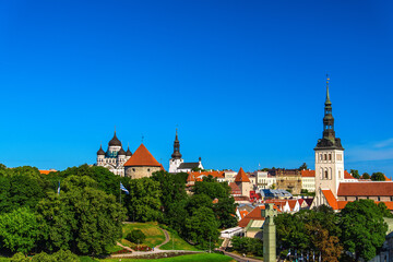 Fototapeta premium summer panorama of Old Town in Tallinn, Estonia
