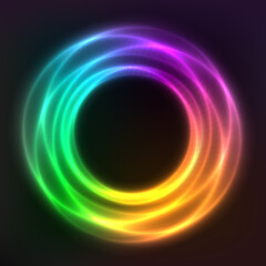 Vector background of neon geometric shapes, round frame, abstract background, wallpaper