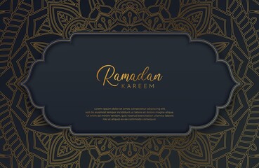 Luxury black gold background banner with islamic arabesque mandala ornament on dark surface