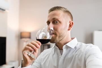 Smile Young Man Wine Video Conference