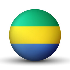 Glass light ball with flag of Gabon. Round sphere, template icon. National symbol. Glossy realistic ball, 3D abstract vector illustration highlighted on a white background. Big bubble