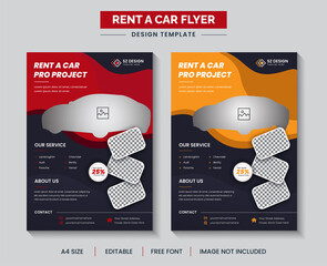 Rent car flyer template design editable square web banner premium vector