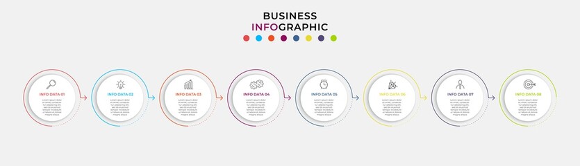 Vector Infographic design business template with icons and 8 options or steps. Can be used for process diagram, presentations, workflow layout, banner, flow chart, info graph