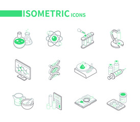 Science and medicine - modern line isometric icons set